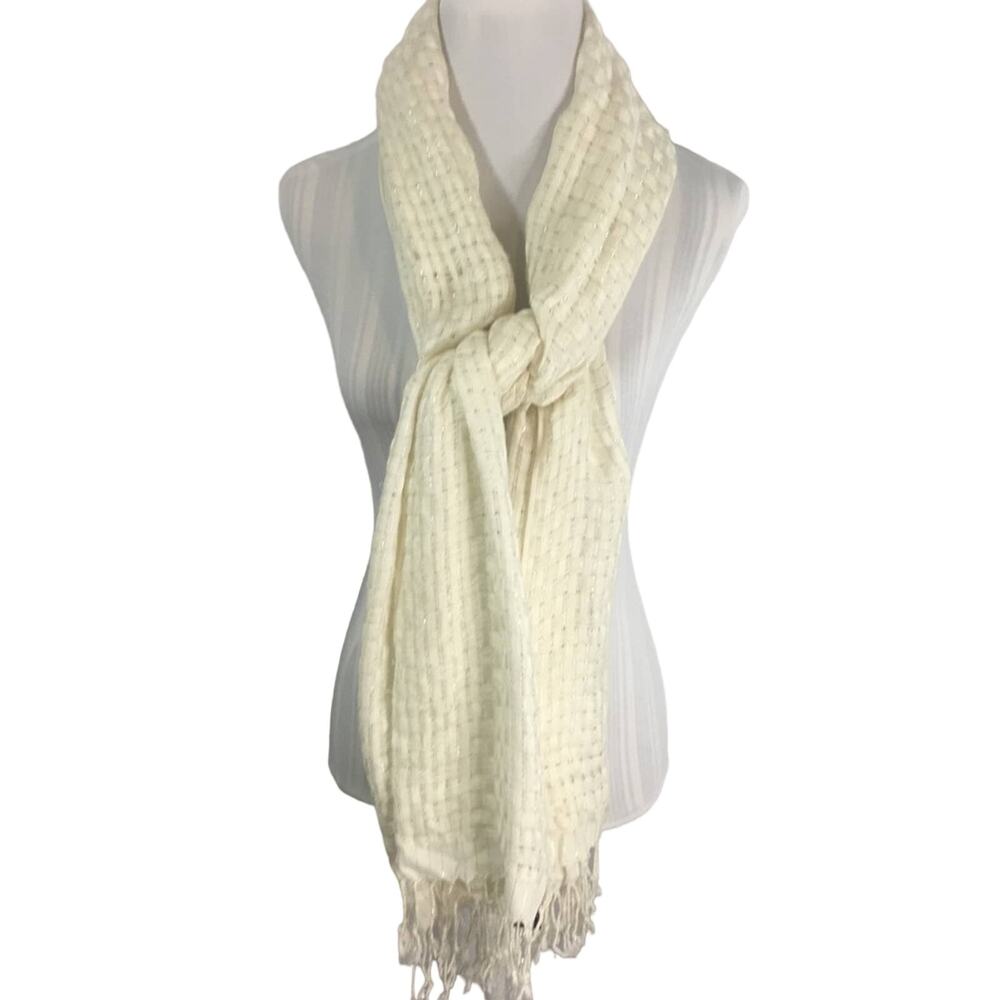 NWT Apt. 9 Women's Scarf Fringe Ends Ivory Silver